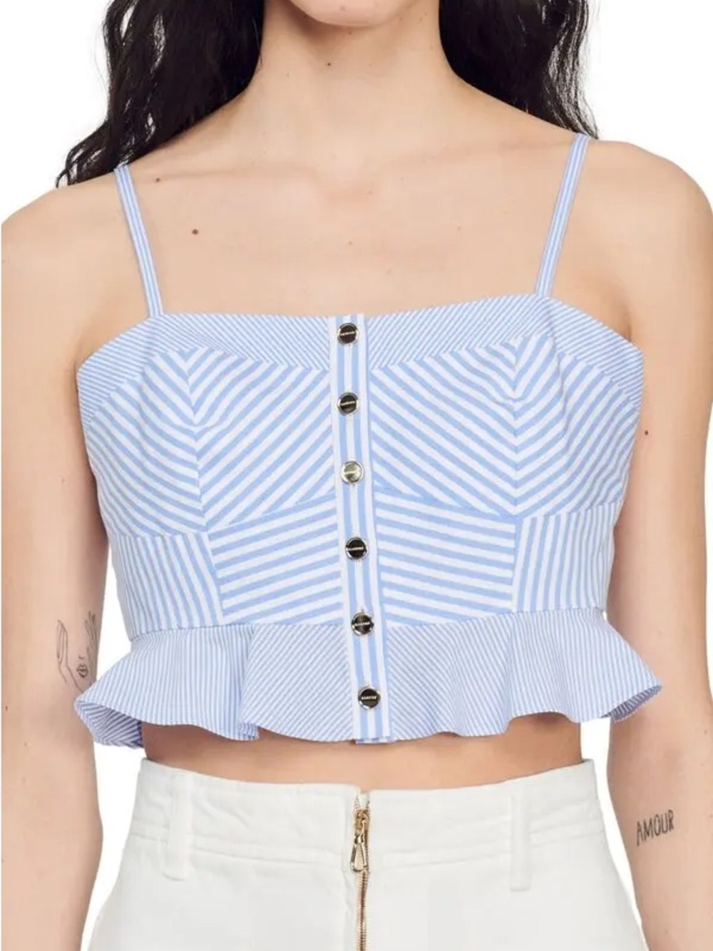 Sandro Blue and White Striped Conti Crop Tank
